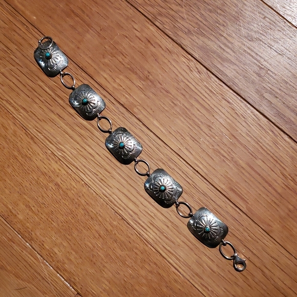 Sterling Silver Turquoise Concho Bracelet Native American - Picture 6 of 9